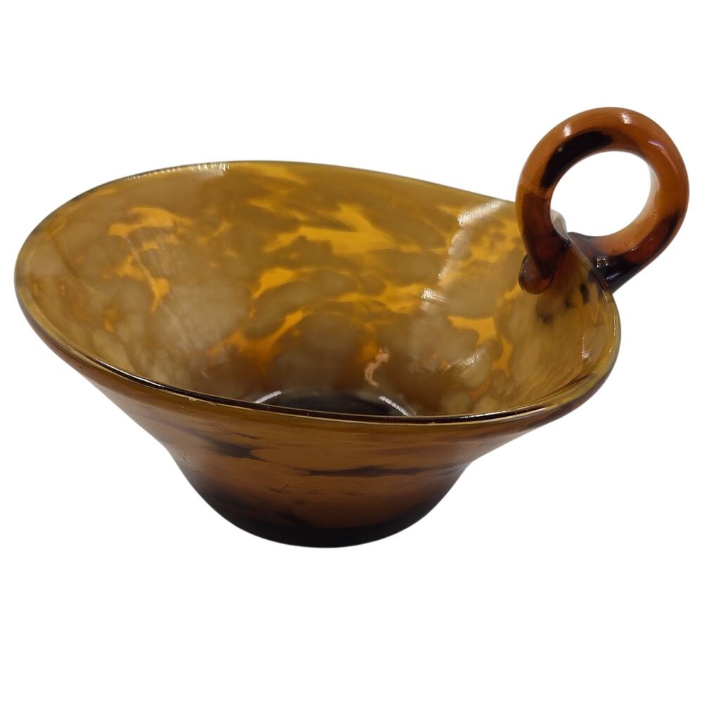 Vintage MCM tortoise shell art glass nappy bowl